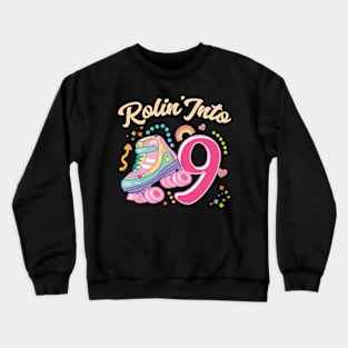 Roller Skate Groovy 9th Birthday Girls B-day Gift For Kids Girls toddlers Crewneck Sweatshirt